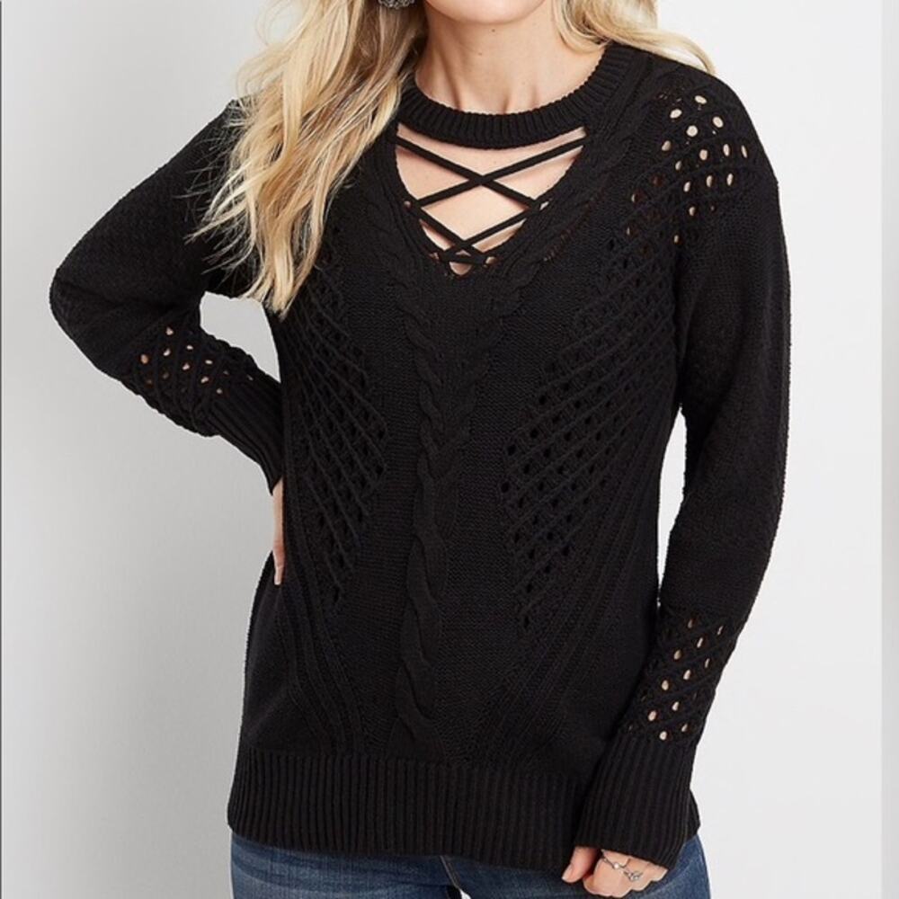 Maurices Black Chunky Knit Strappy Pullover Sweater Women's Size Small